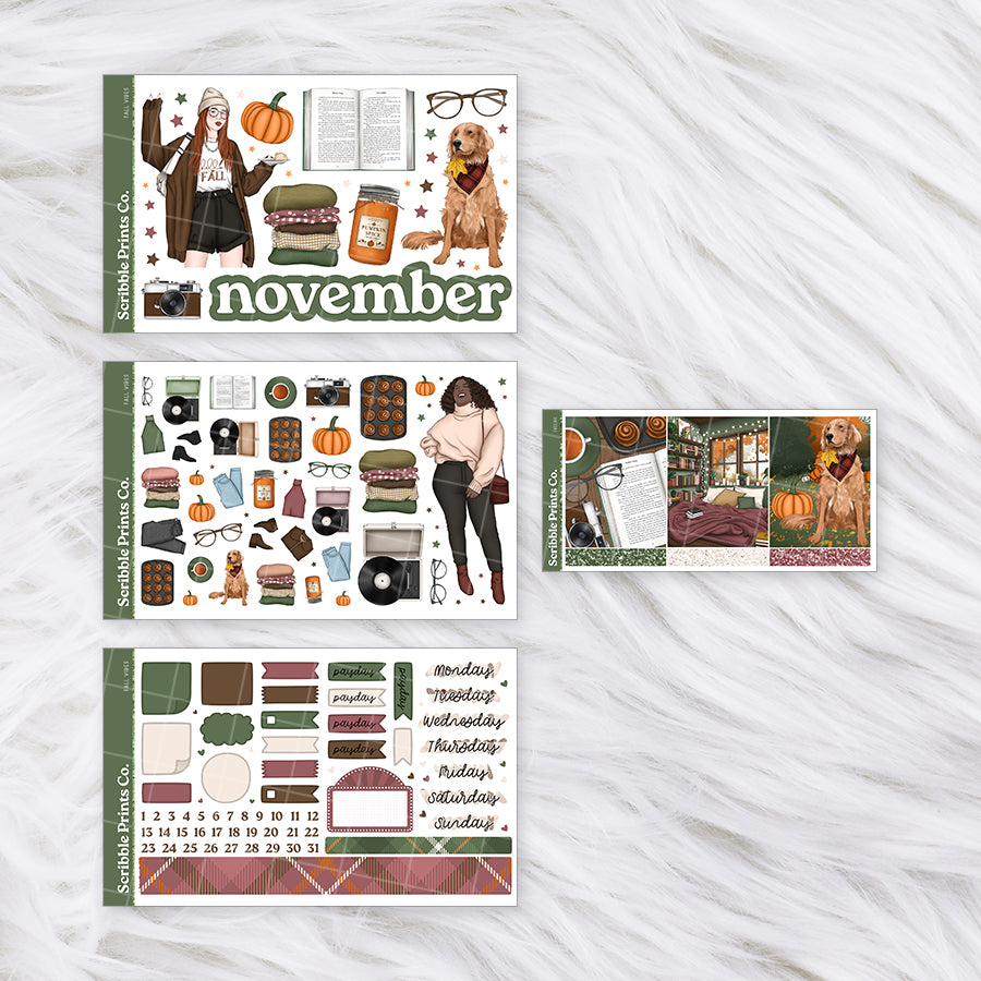 Fall Vibes - Monthly Planner Sticker Kit | Functional & Decorative Monthly Stickers