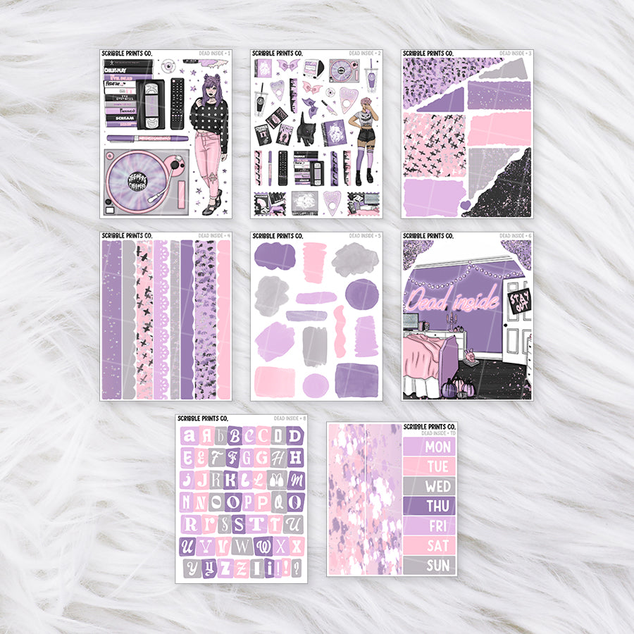 Dead Inside Journal Sticker Collection | Matte Removable Reading & Planner Stickers1 - Large Deco
