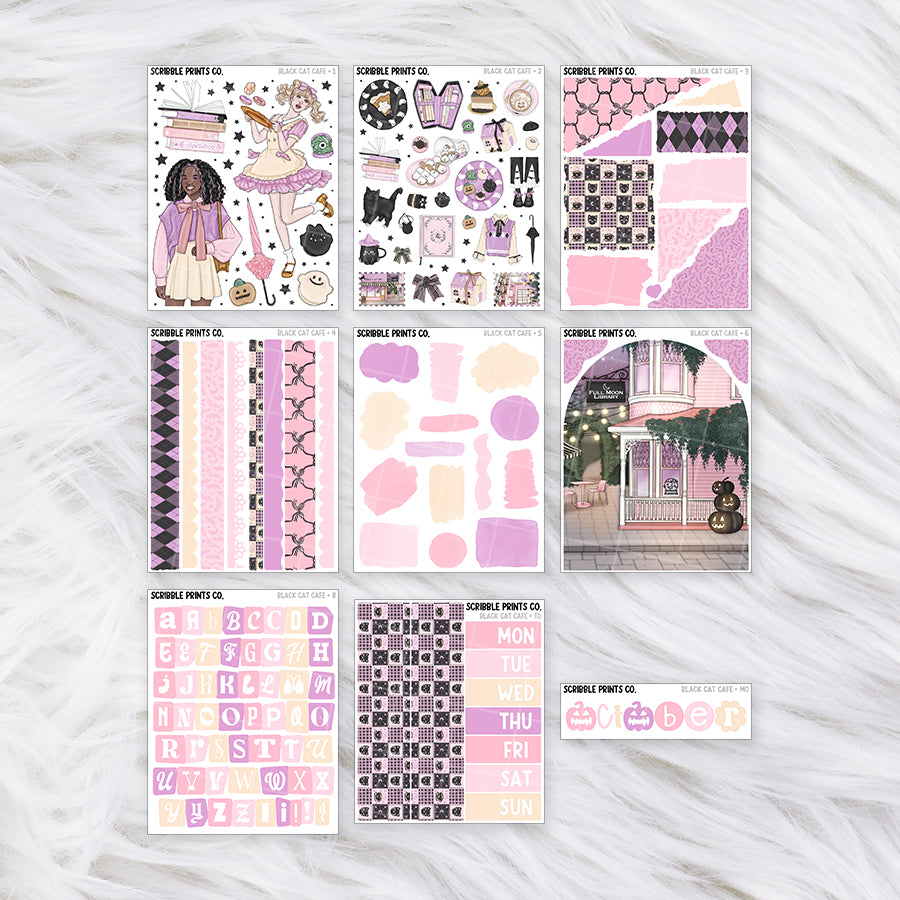 Black Cat Cafe Journal Sticker Collection | Matte Removable Reading & Planner Stickers