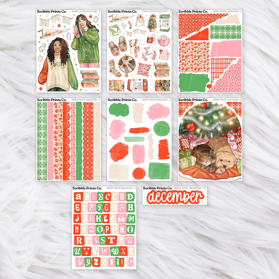 Merry Movie Marathon Journal Sticker Collection | Matte Removable Reading & Planner Stickers